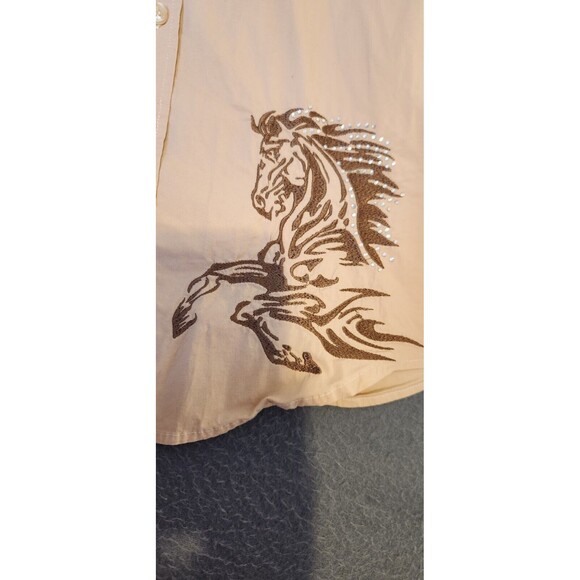 BC‎ Collection Mens XL Shirt Tan Y2K Embroidered Horse Western Long Sleeves EUC - Picture 7 of 9